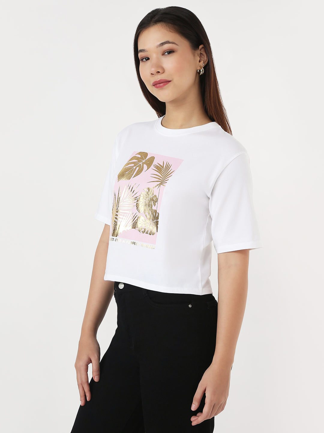 Women White Slim Boxy T-Shirt