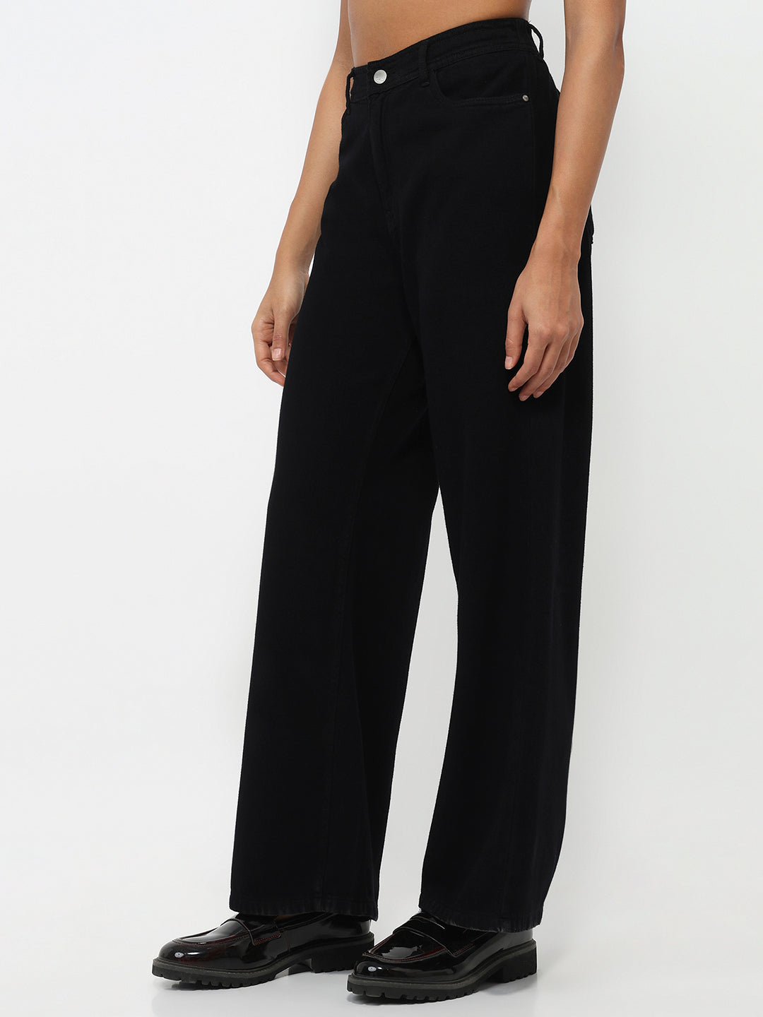 Women Black High-Rise Super Wide Leg Jeans