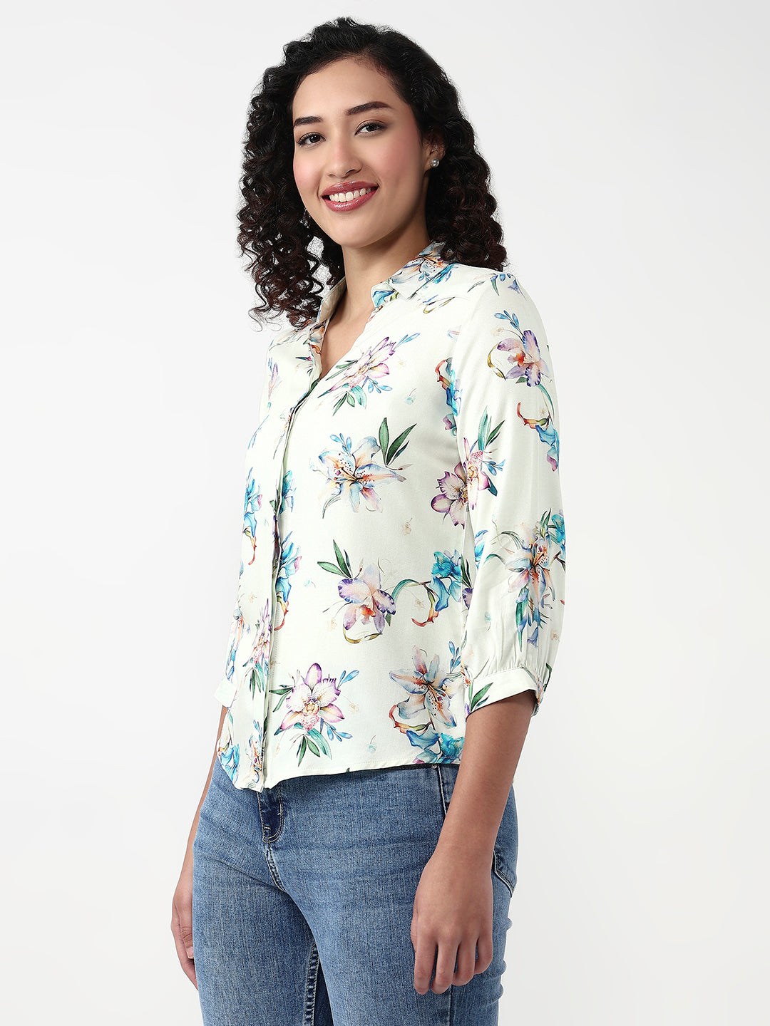 Women Floral Print Slim Shirt