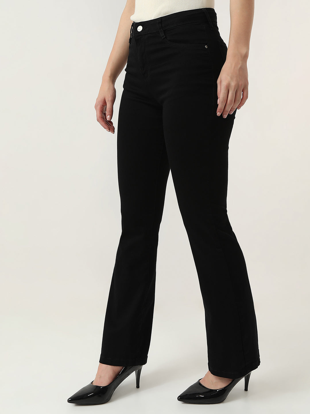 Women Black High-Rise Mini Flare Jeans