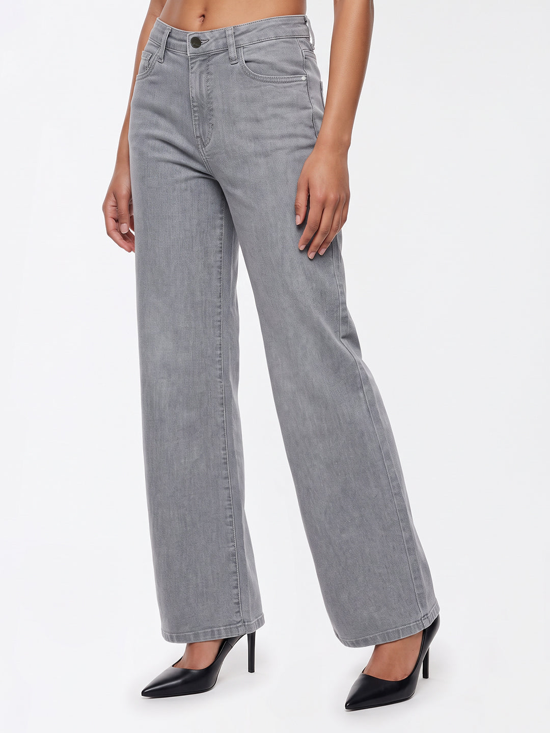 Grey High-Rise Super Wide Leg Jeans
