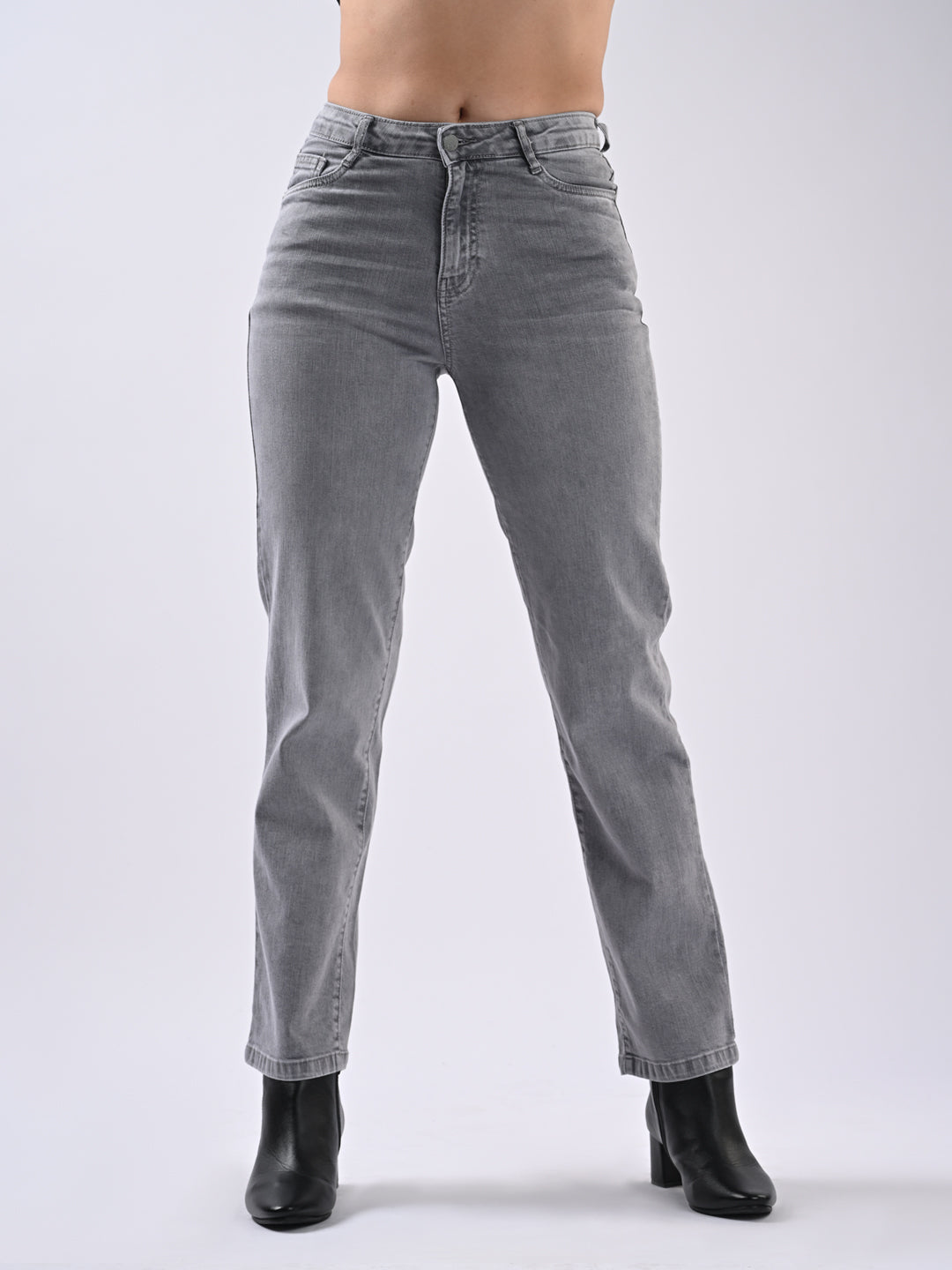 Women Grey High-Rise Relax Straight Fit Jeans