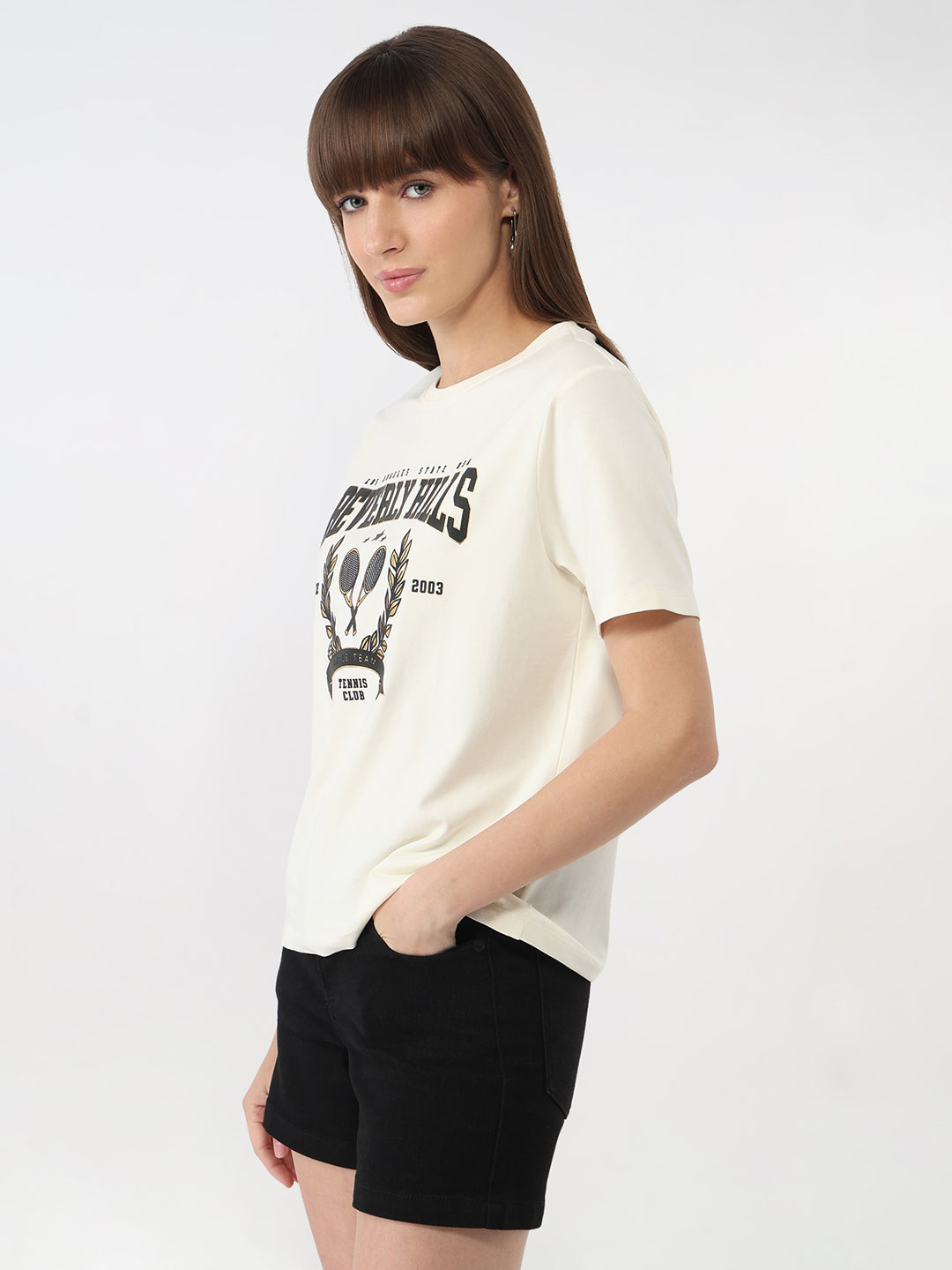 Women Ivory Slim Graphic T-Shirt