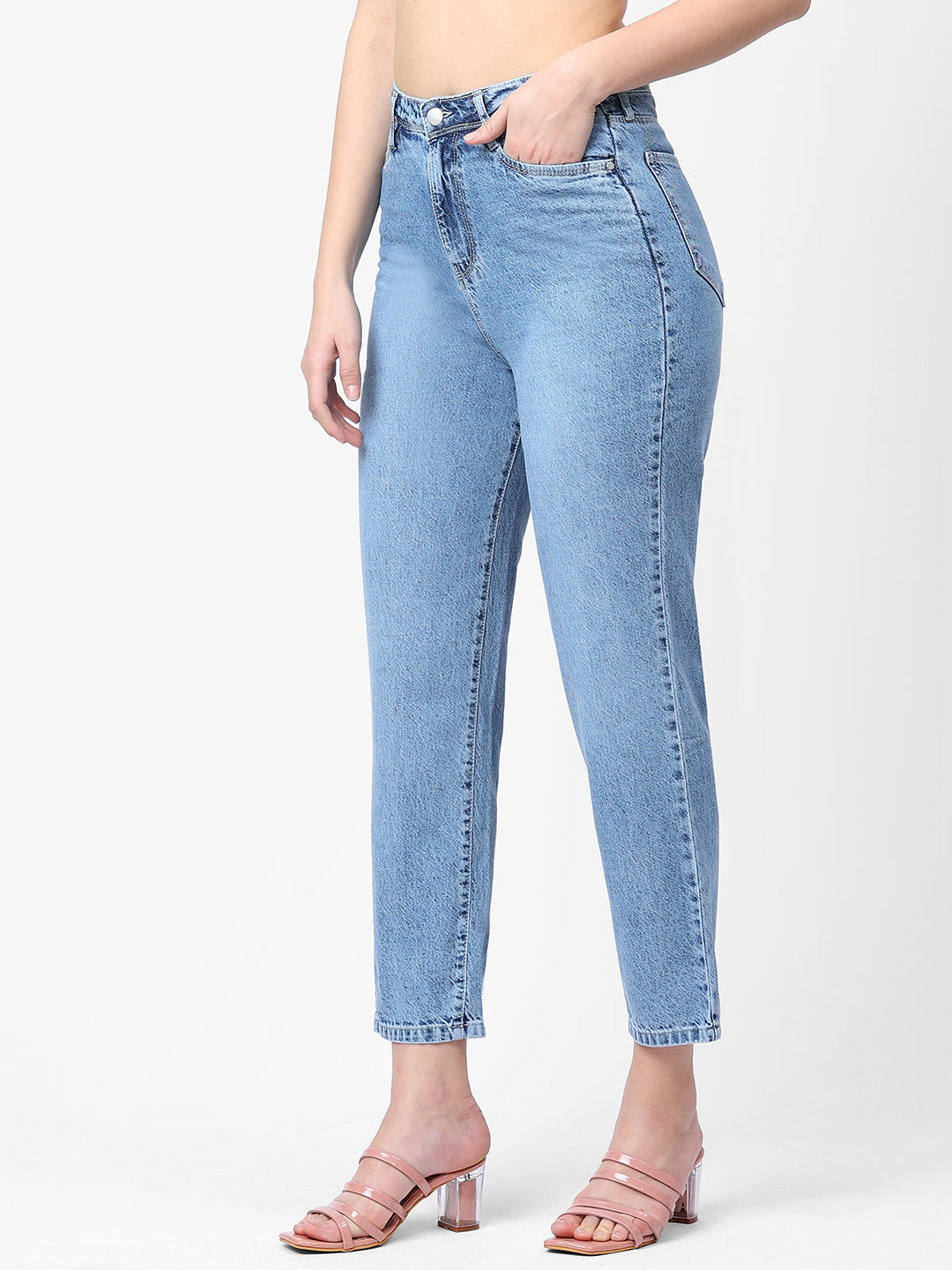 Women Light Blue High-Rise Mom Fit Jeans