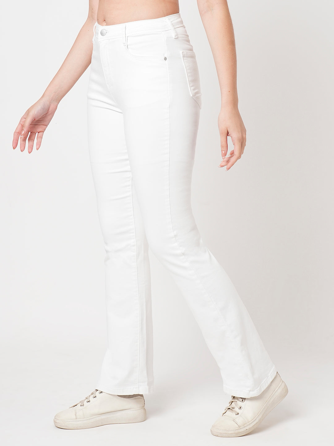 Women White High-Rise Mini Flare Jeans