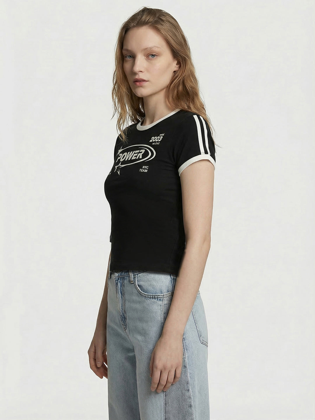 Women Black Crop Genz Tees