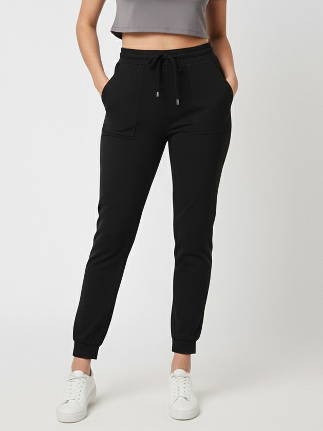 Women Black Mid-Rise Skinny Joggers