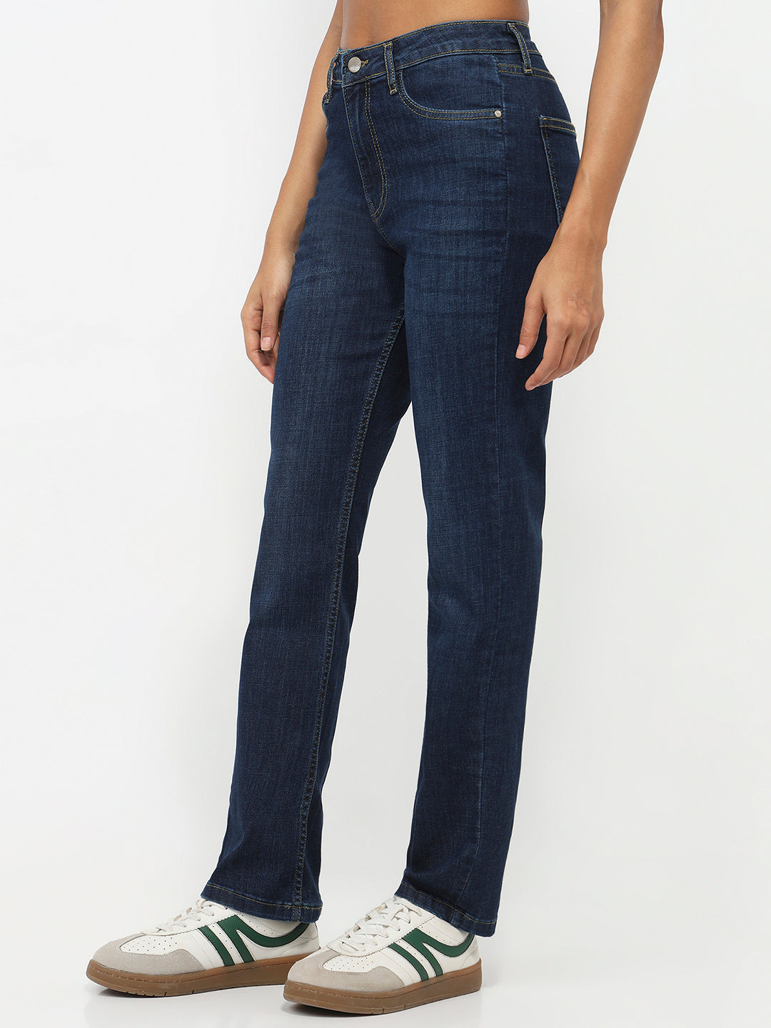 Women Dark Blue High-Rise Slim Straight Jeans