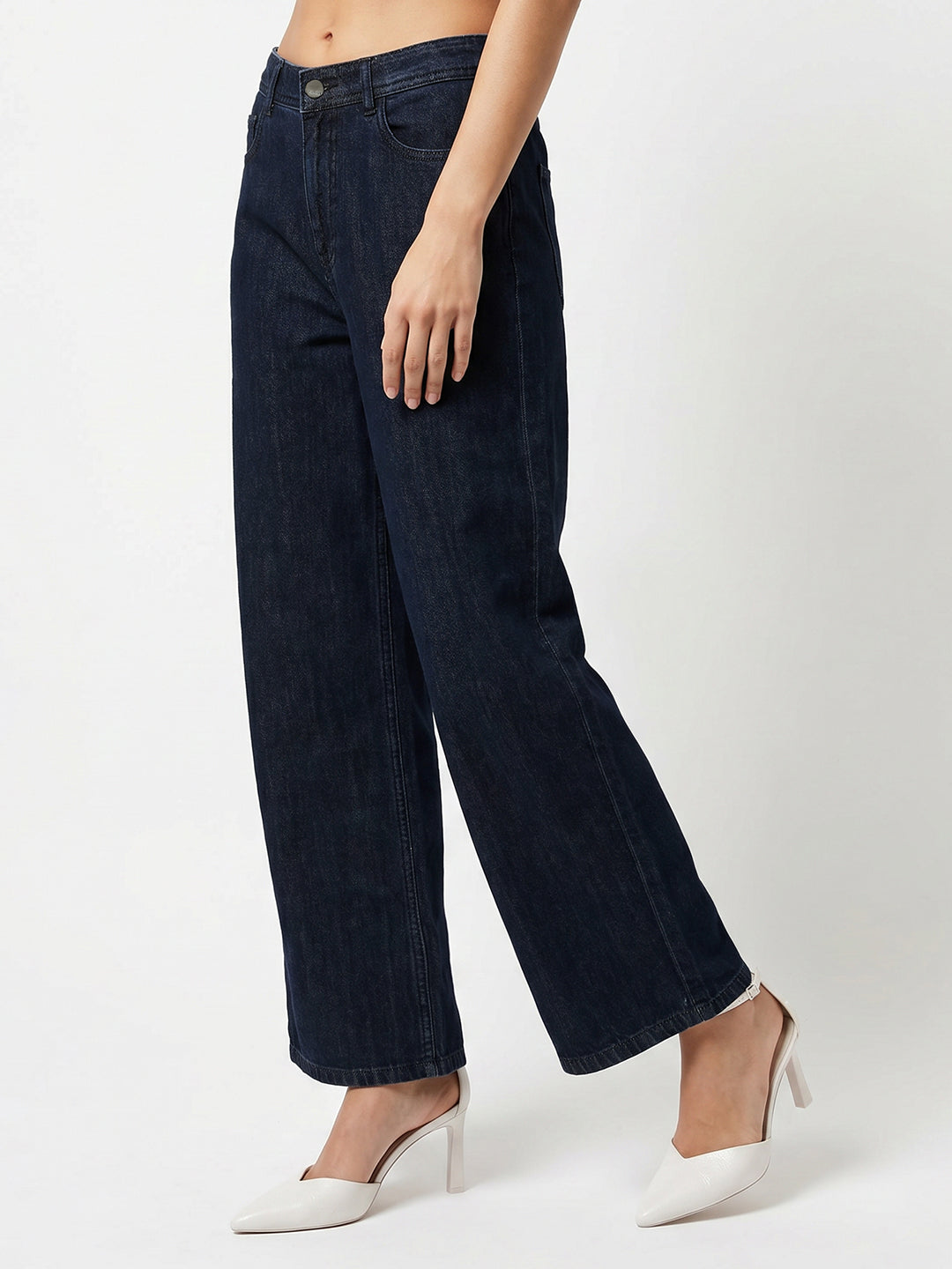 Women Dark Blue High-Rise Wide Leg Jeans
