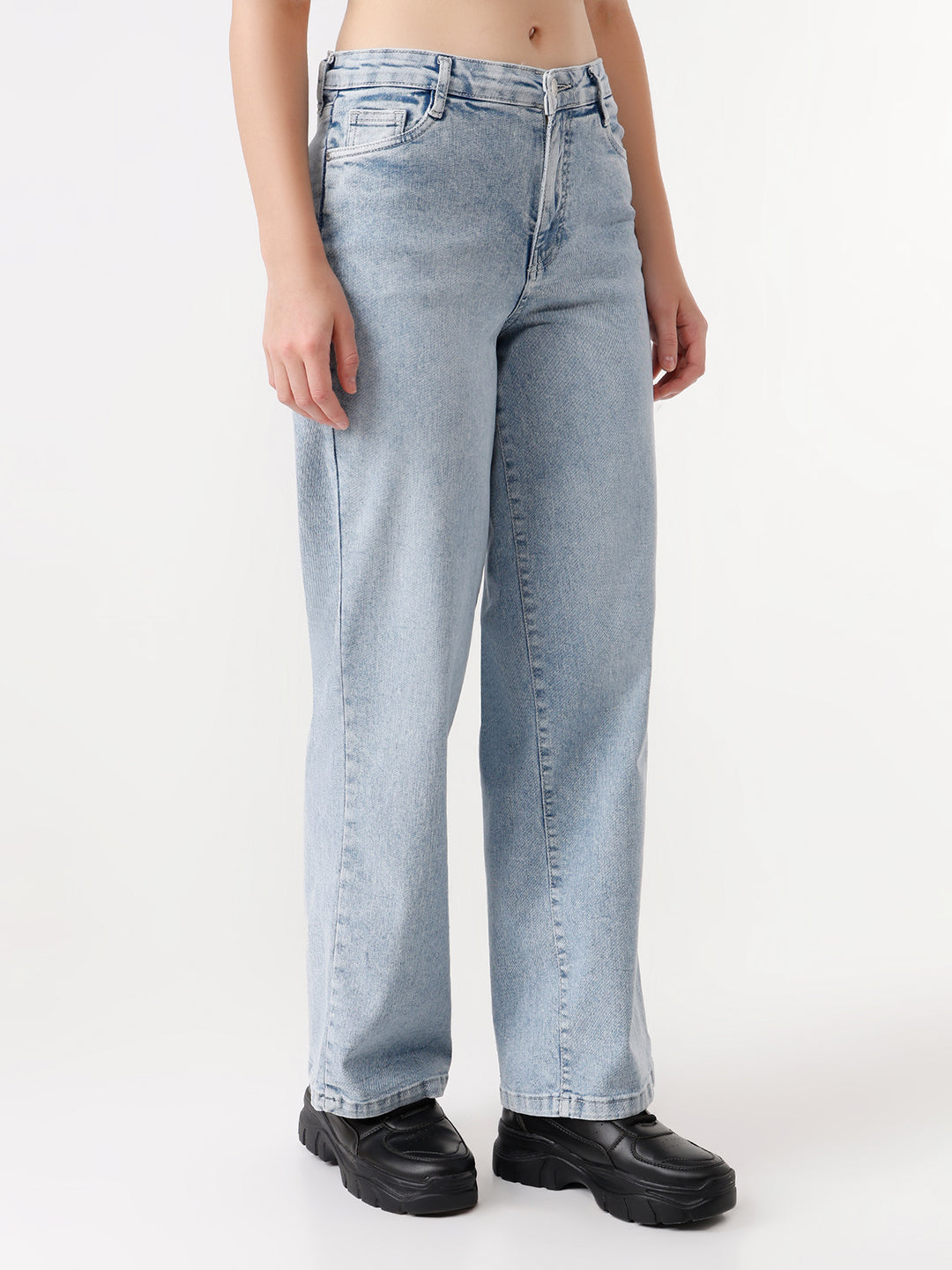 Women Light Blue High Rise Wide Leg Jeans