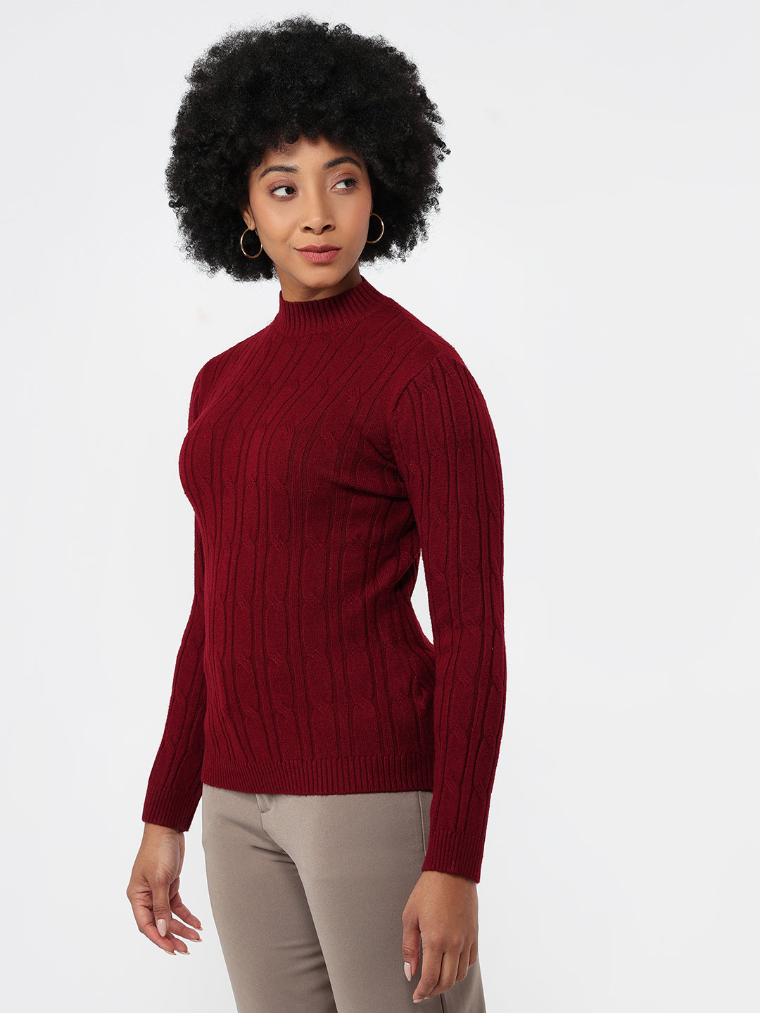 Women Maroon Slim Fit Sweater