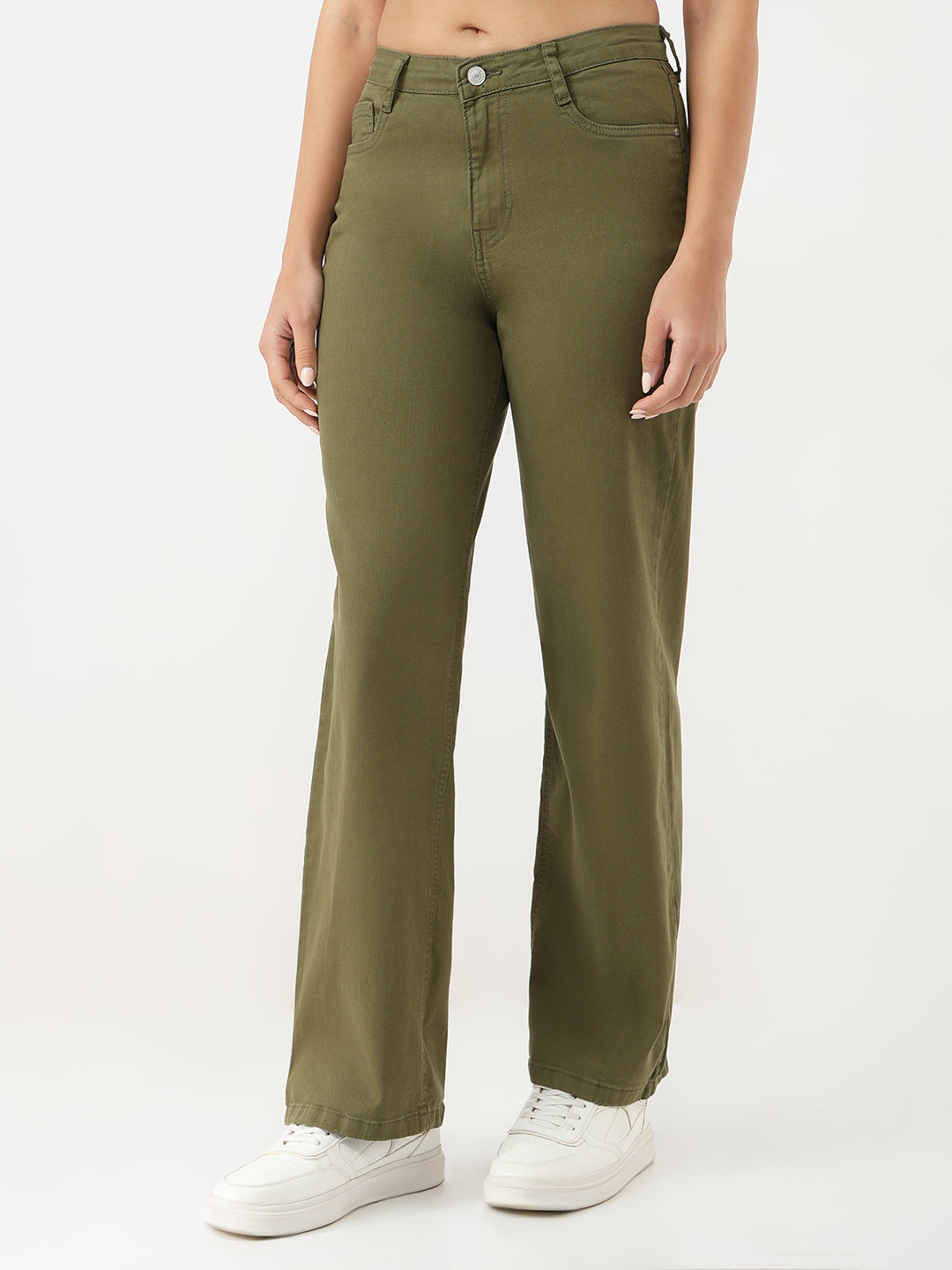 Women Olive Wide Leg Jeans