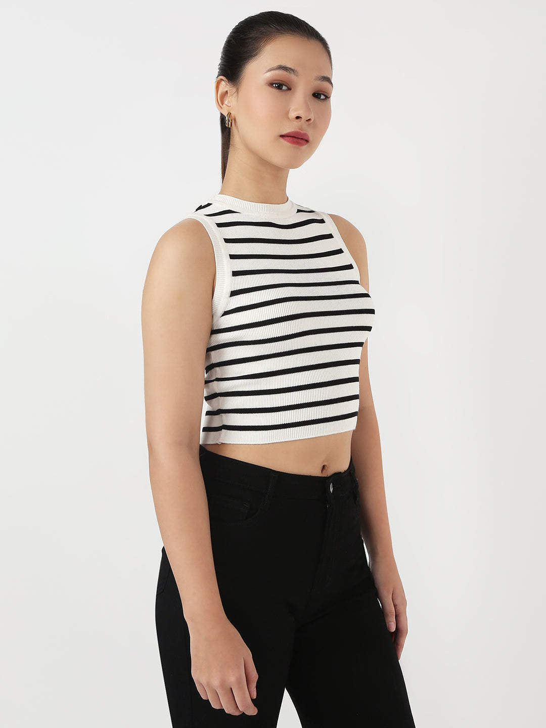 Women Black/White Stripe Tank Top