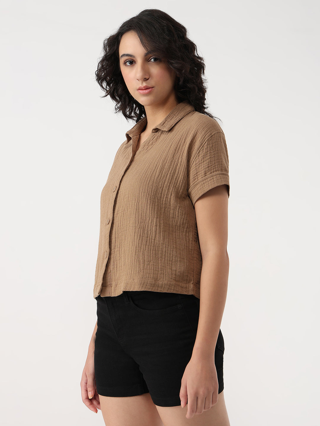 Women Brown Crop Shirt