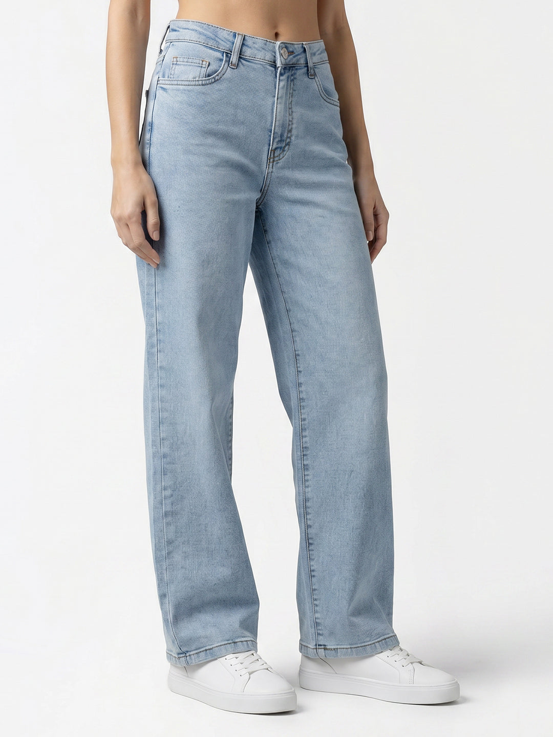 Women Light Blue High-Rise Crop Wide Leg Jeans