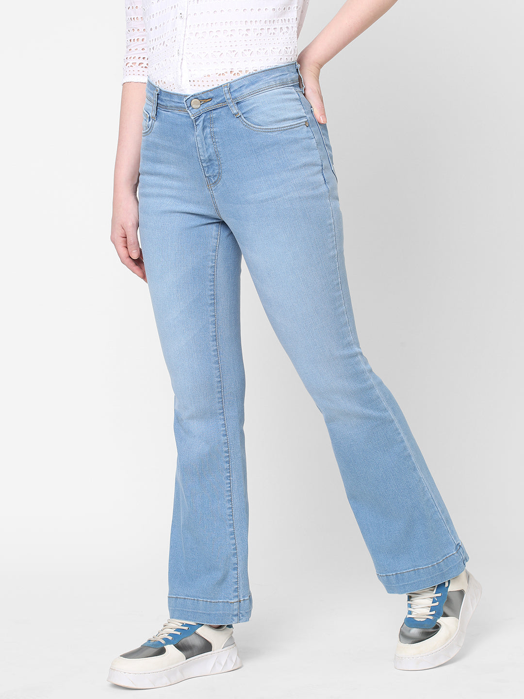 Women Light Blue High-Rise Flare Jeans