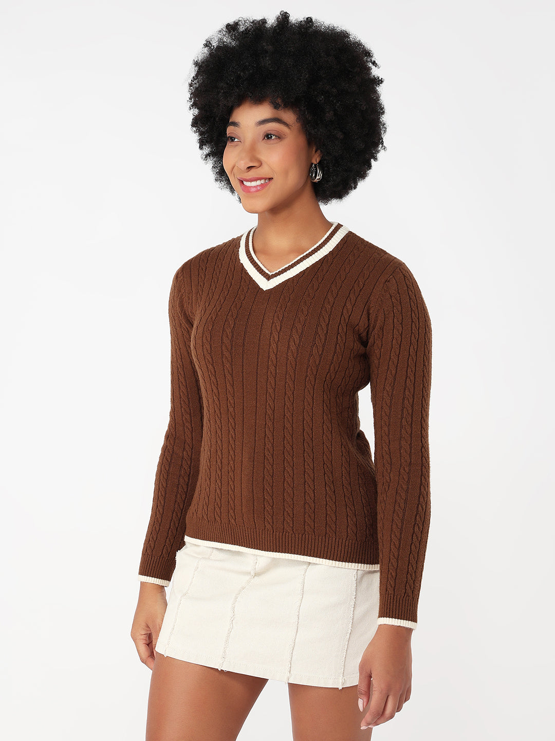 Women Sepia Slim Fit Sweater