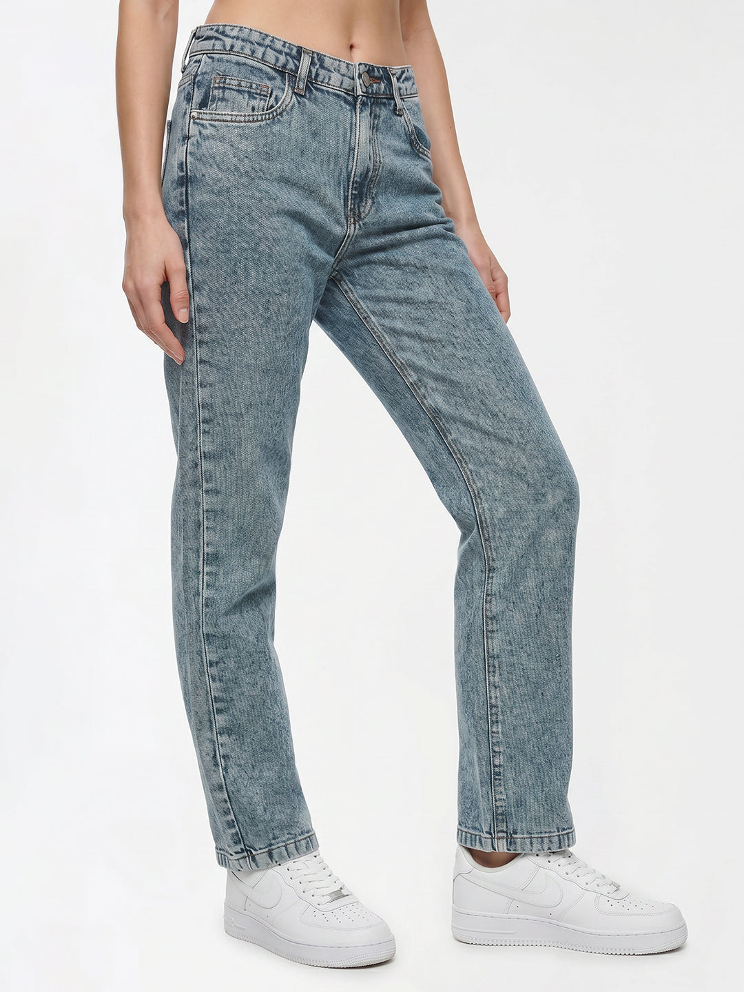 Women Blue High-Rise Slim Straight Fit Jeans