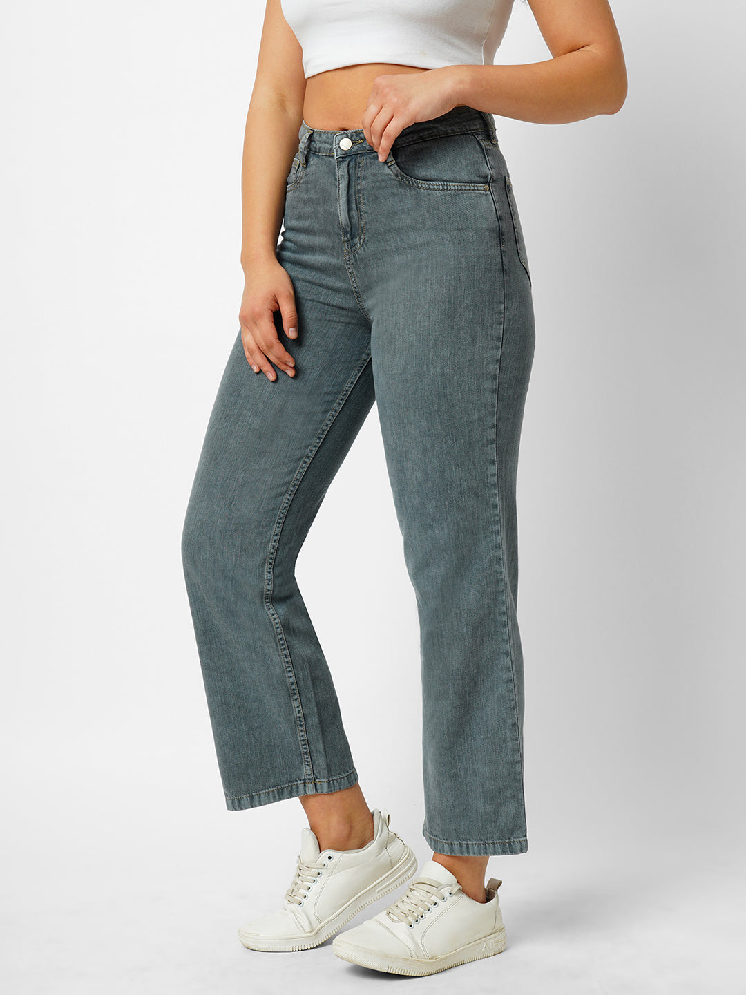 Women Grey High-Rise Loose Straight Jeans