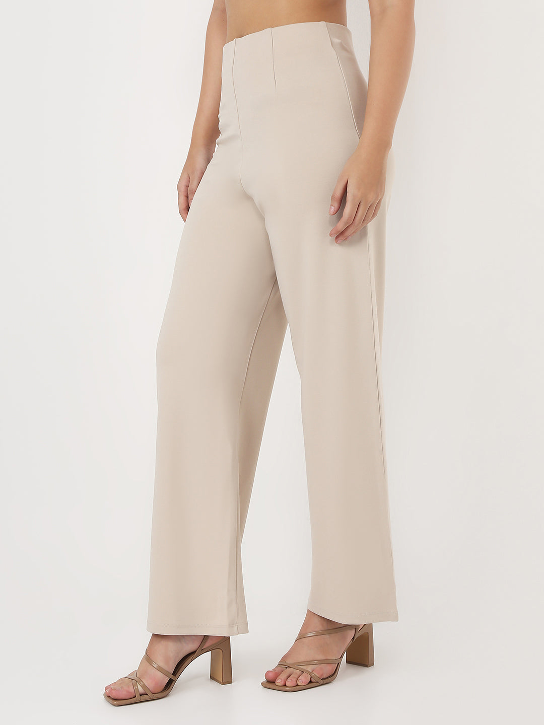 Women Beige Wide Leg Treggings