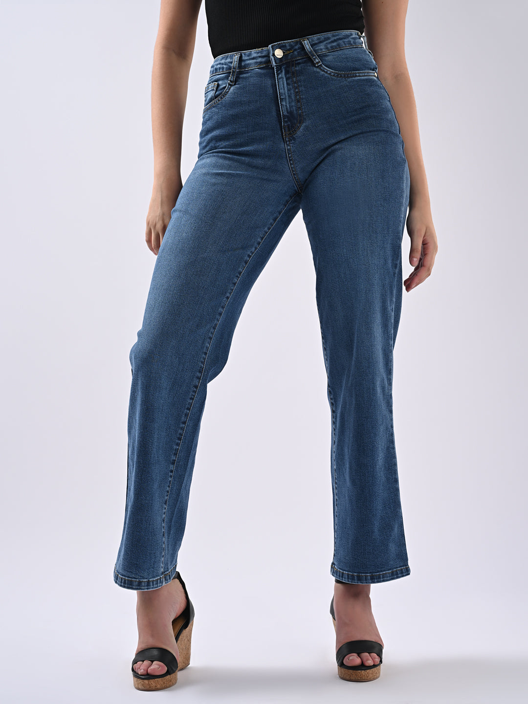 Women Blue High-Rise Wide Leg Jeans