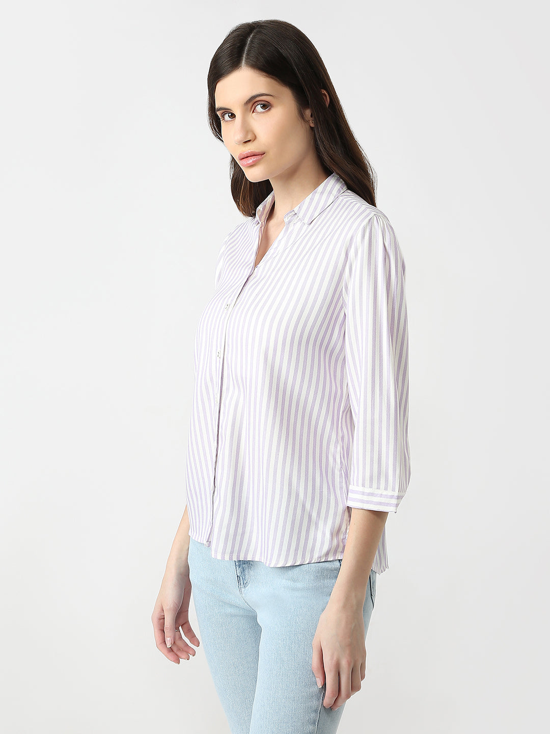 Women Lilac/White Stripe Shirt