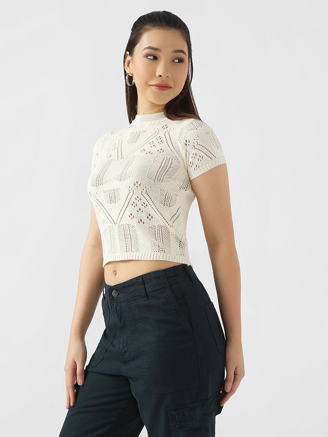 Women Self Design Flat Knit Top
