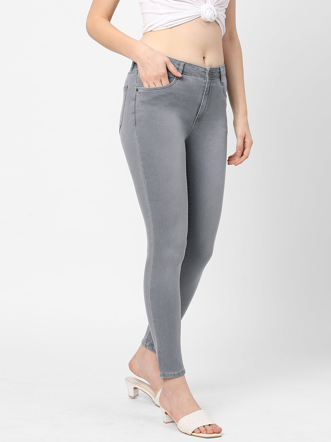 Women Grey Mid-Rise Skinny Fit Jeans