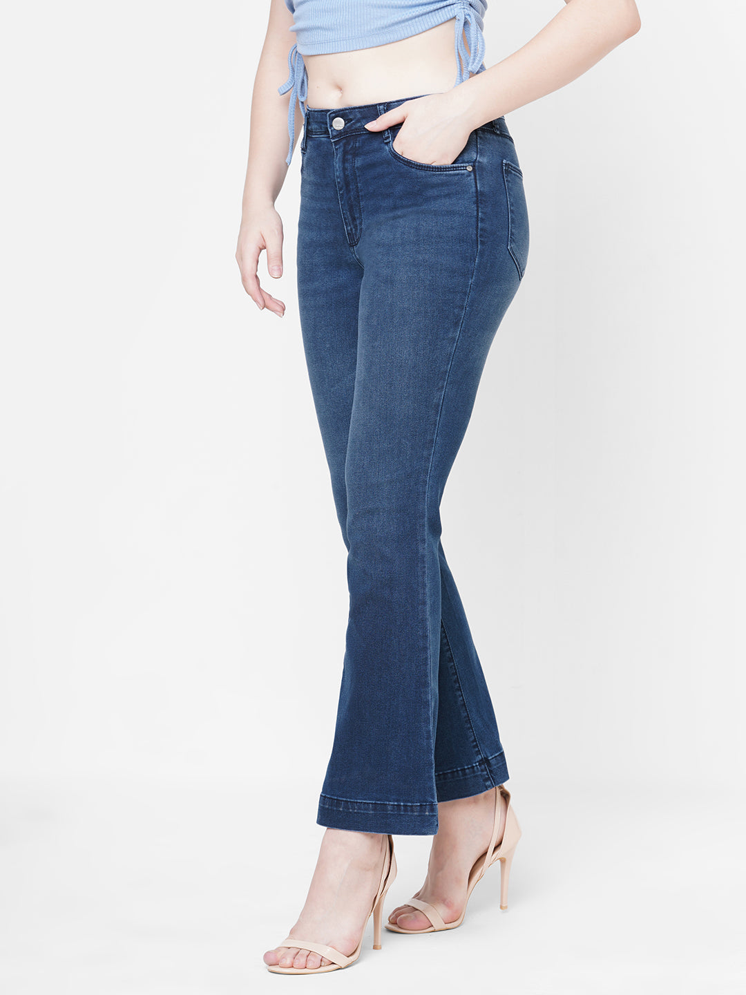 Women Dark Blue High-Rise Flare Jeans