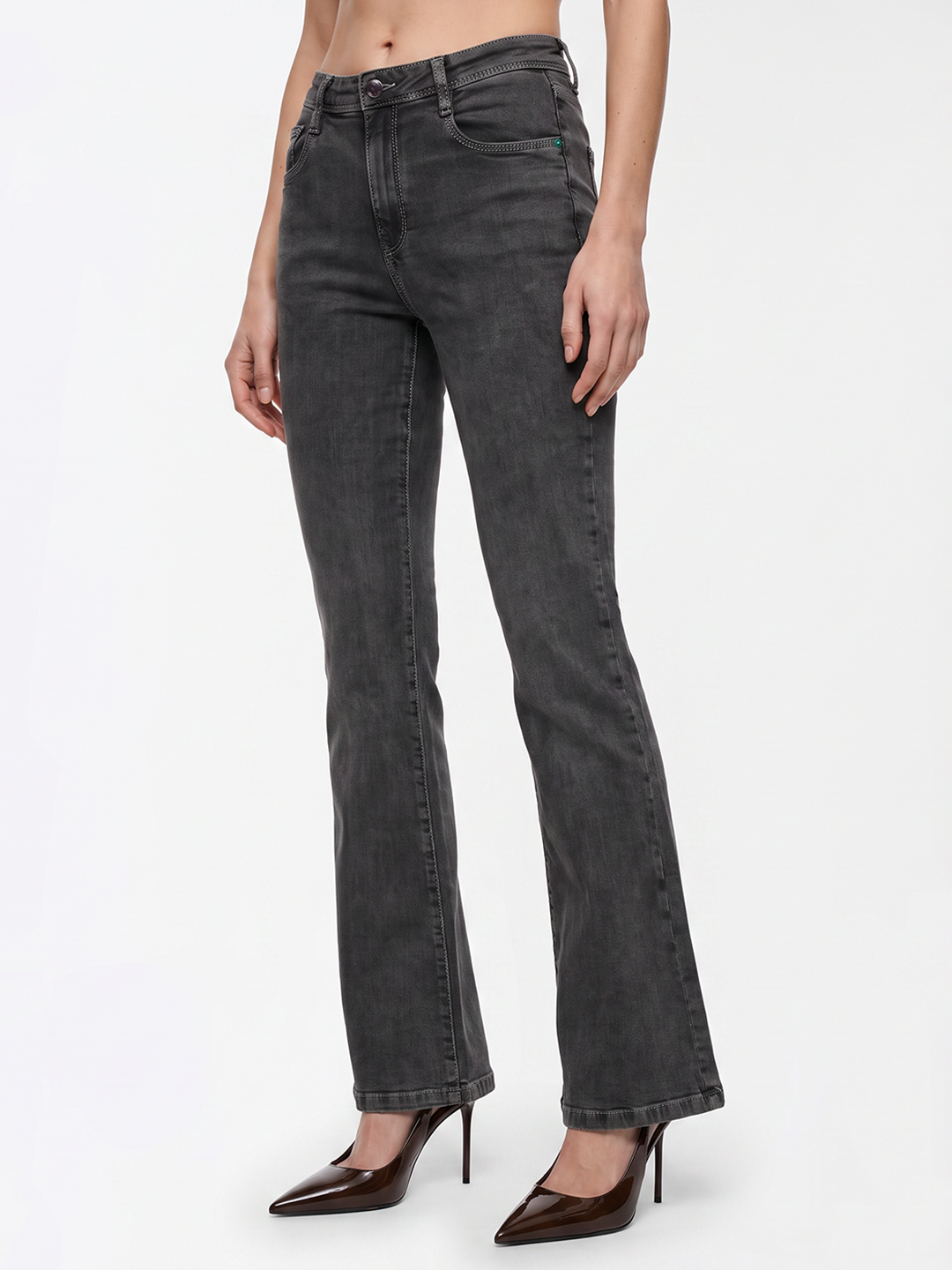 Women Grey High-Rise Flare Jeans