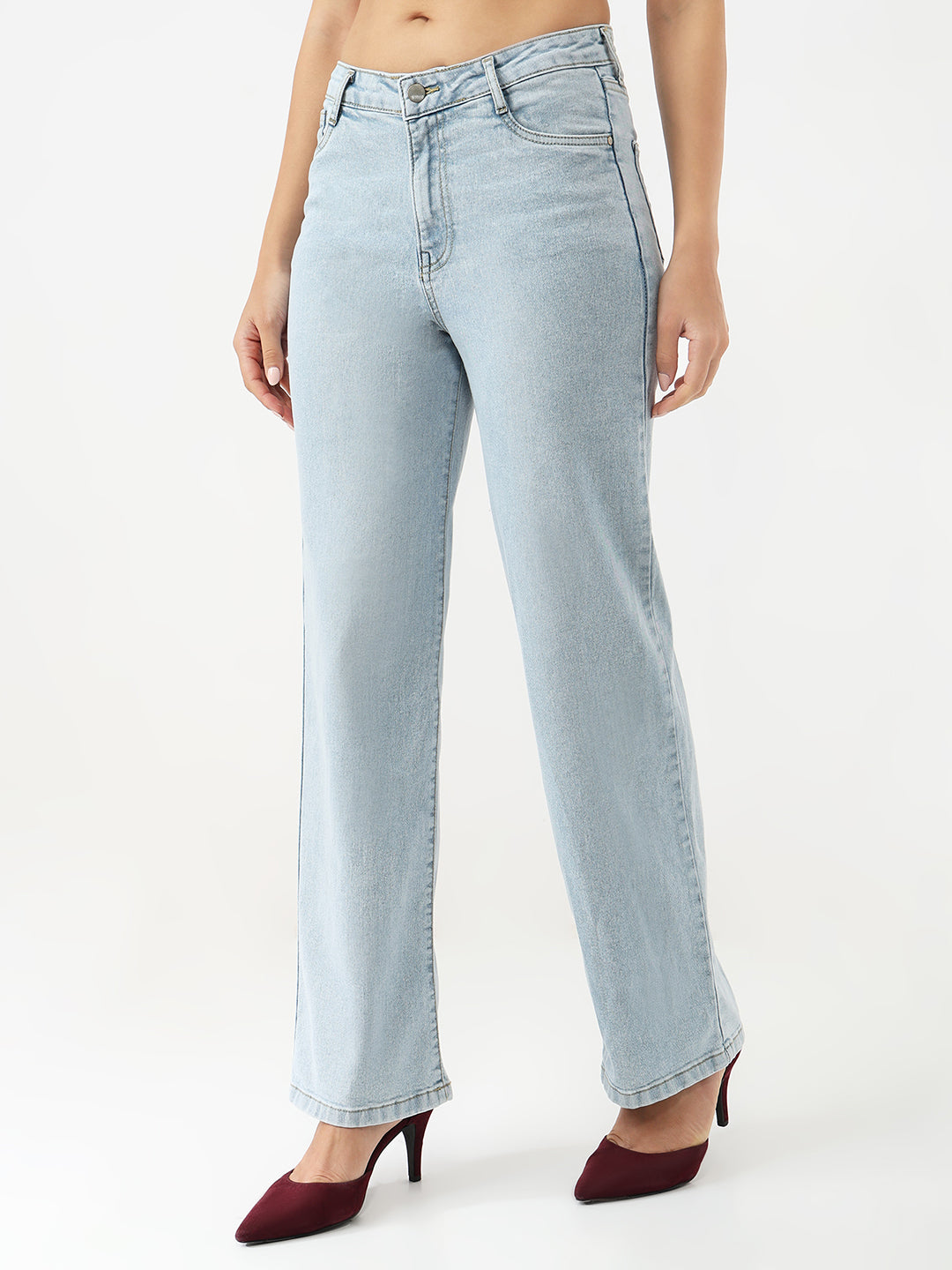 Women Light Blue High-Rise Straight Jeans