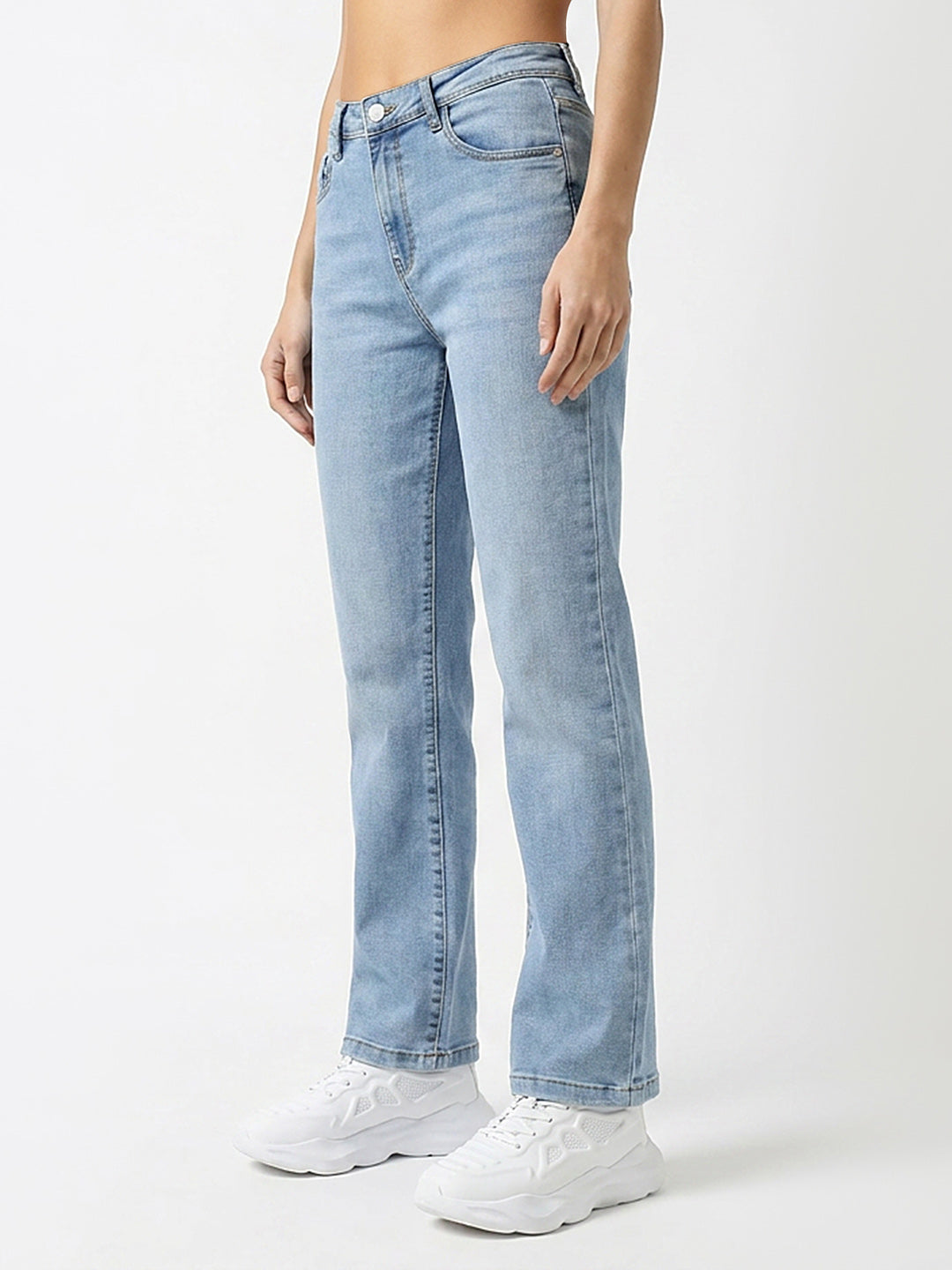 Women Light Blue High-Rise Crop Flare Jeans