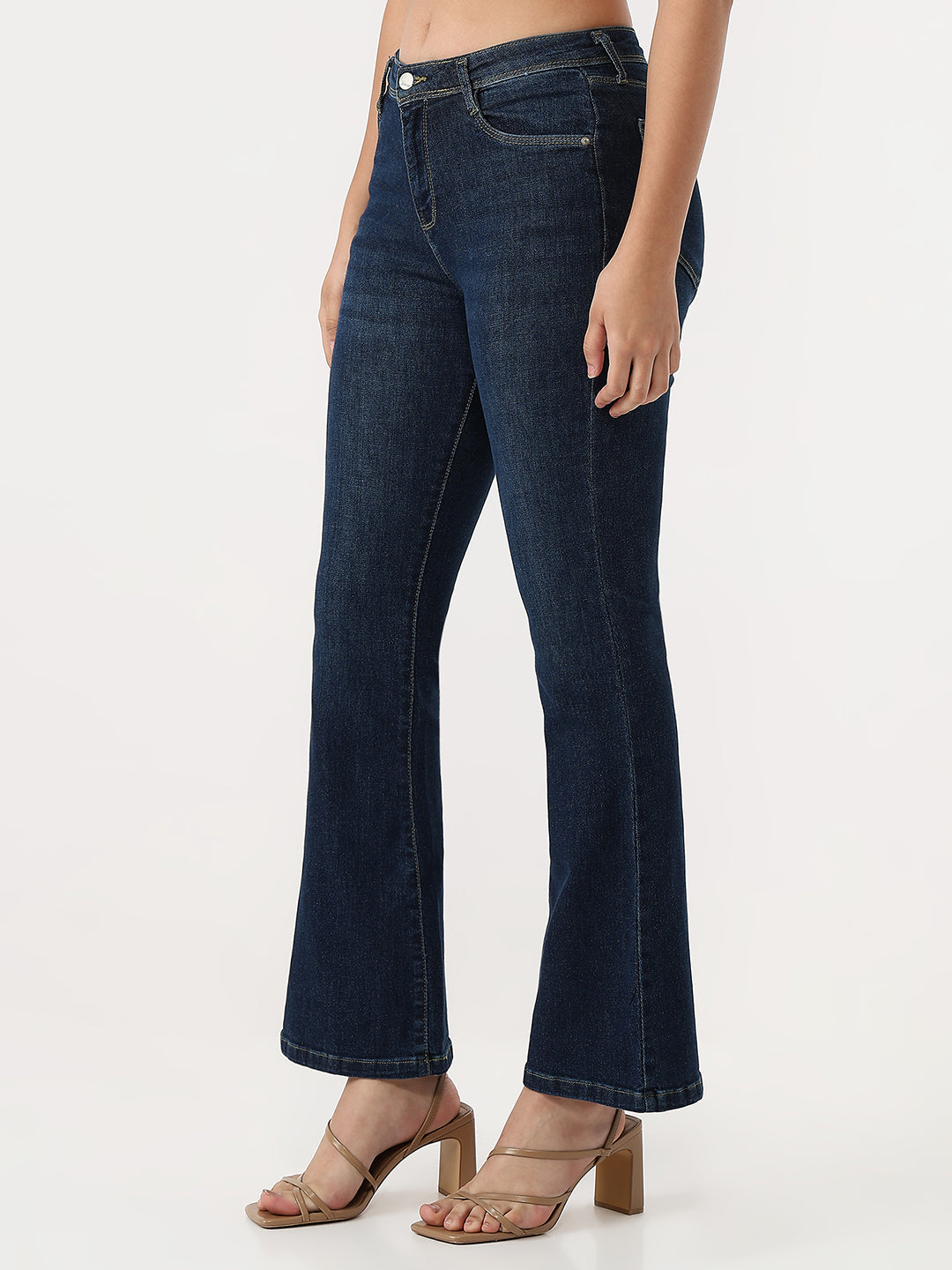 Women Dark Blue High-Rise Flare Jeans
