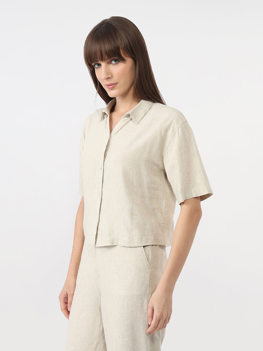 Women Light Natural Slim Crop Shirt