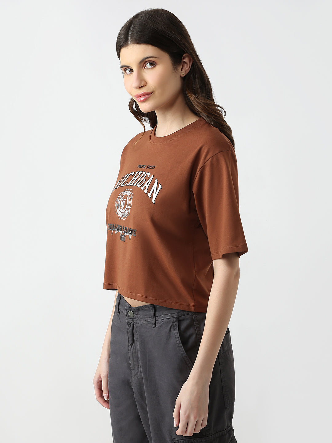 Women Graphic Crop Slim Fit Tees