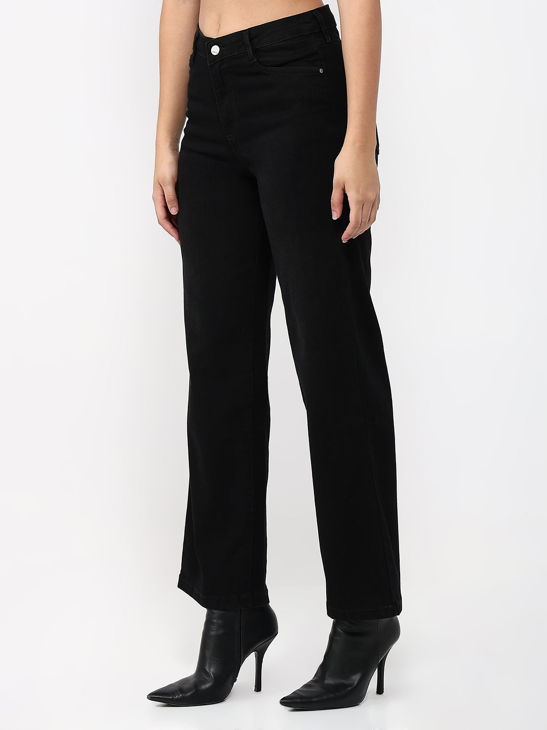 Women Charcoal High-Rise Straight Fit Jeans