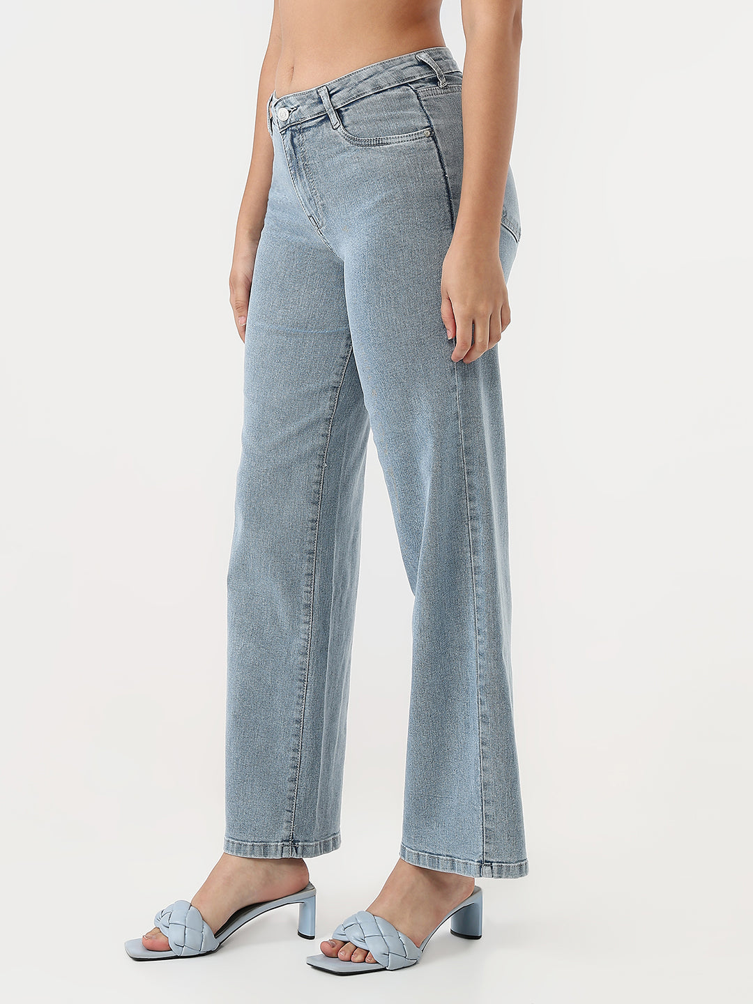Women Light Blue High-Rise Wide Leg Jeans