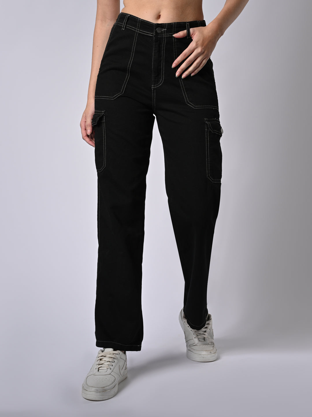 Women High-Rise Loose Straight Fit Cargo