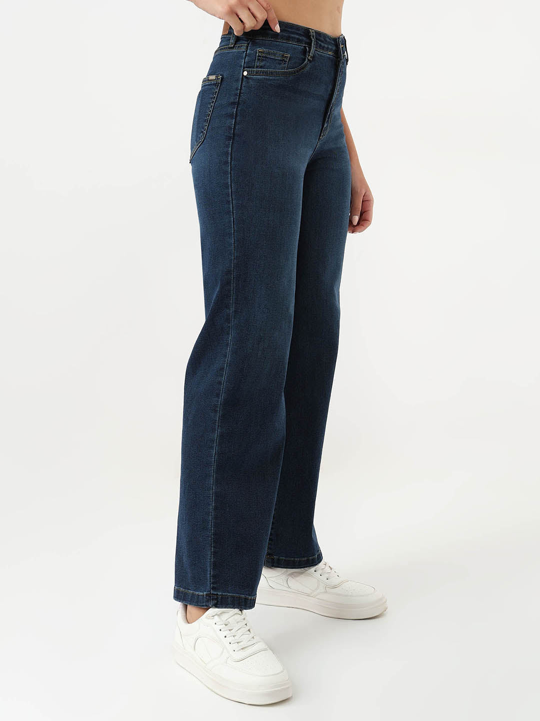 Women Dark Blue High-Rise Wide Leg Jeans