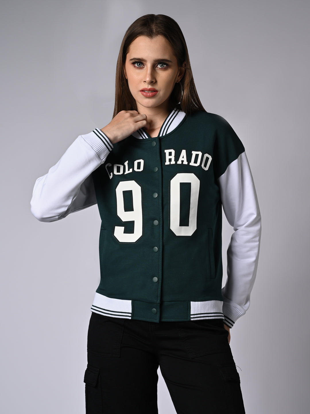 Women Bottle Green/White Winter Jacket