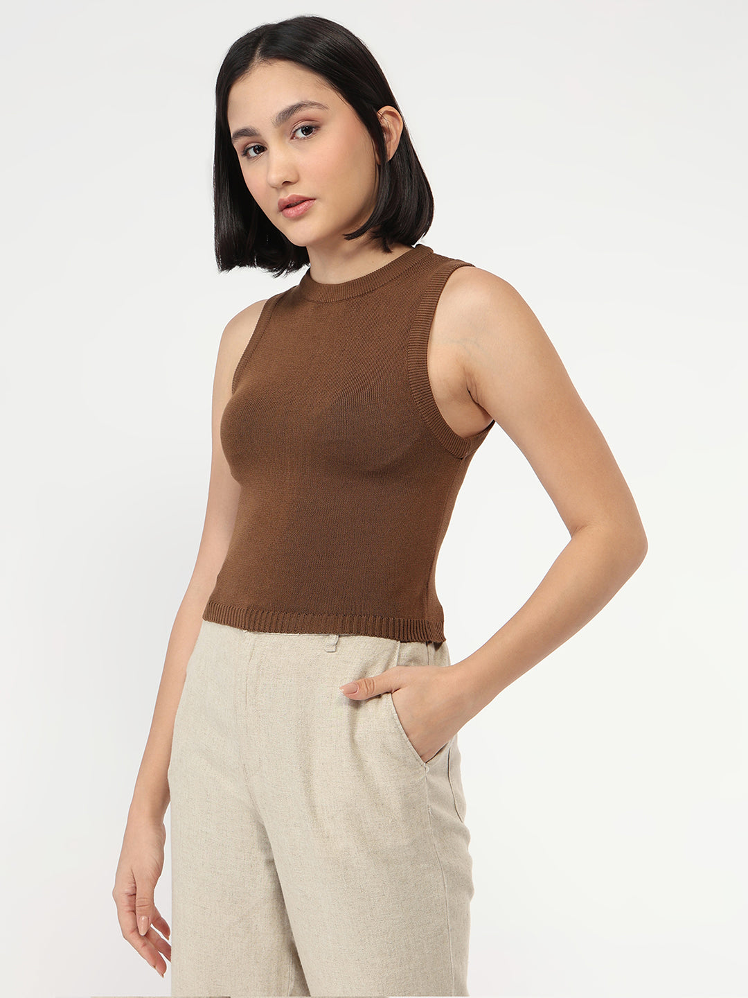 Women Sepia Slim Fit Tank Top