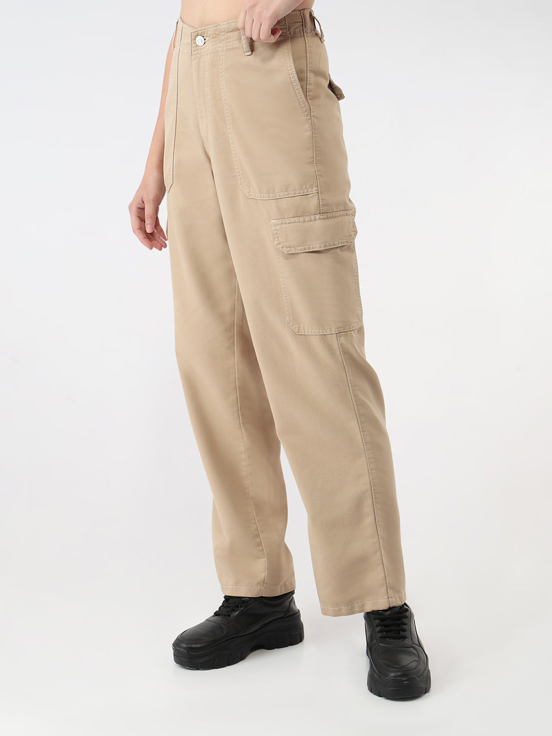 Women Oatmilk Mid-Rise Skinny Cargo