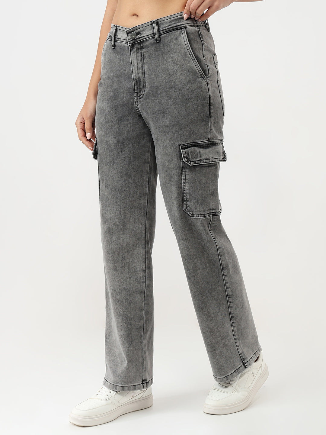 Women Grey High-Rise Cargo