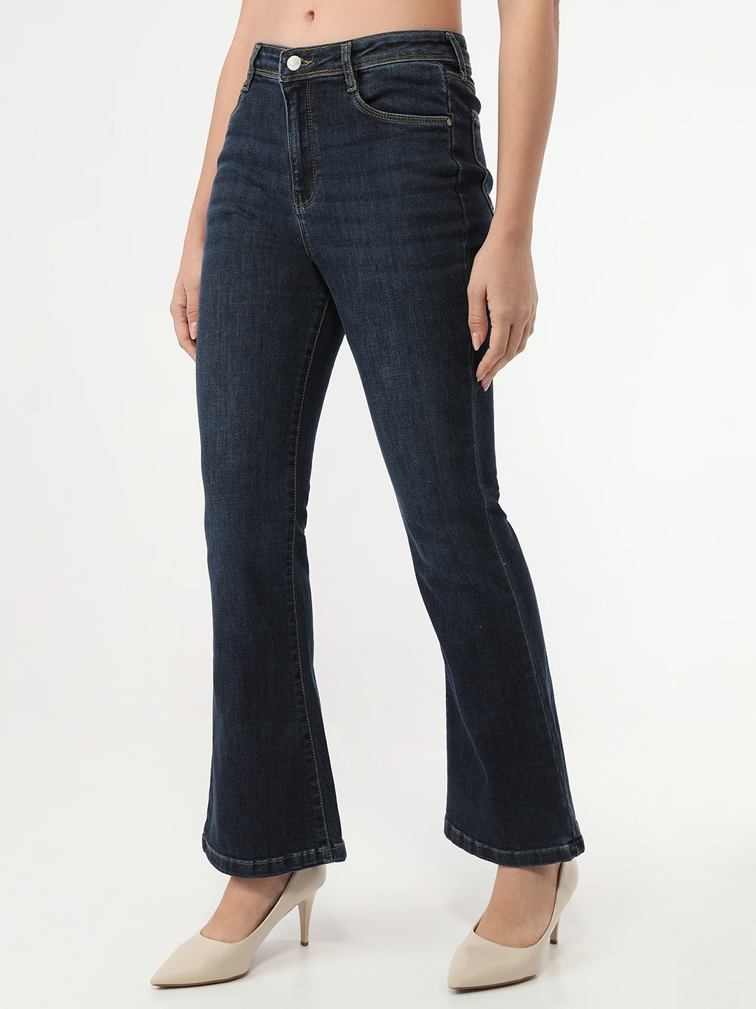 Women Dark Blue High-Rise Flare Jeans
