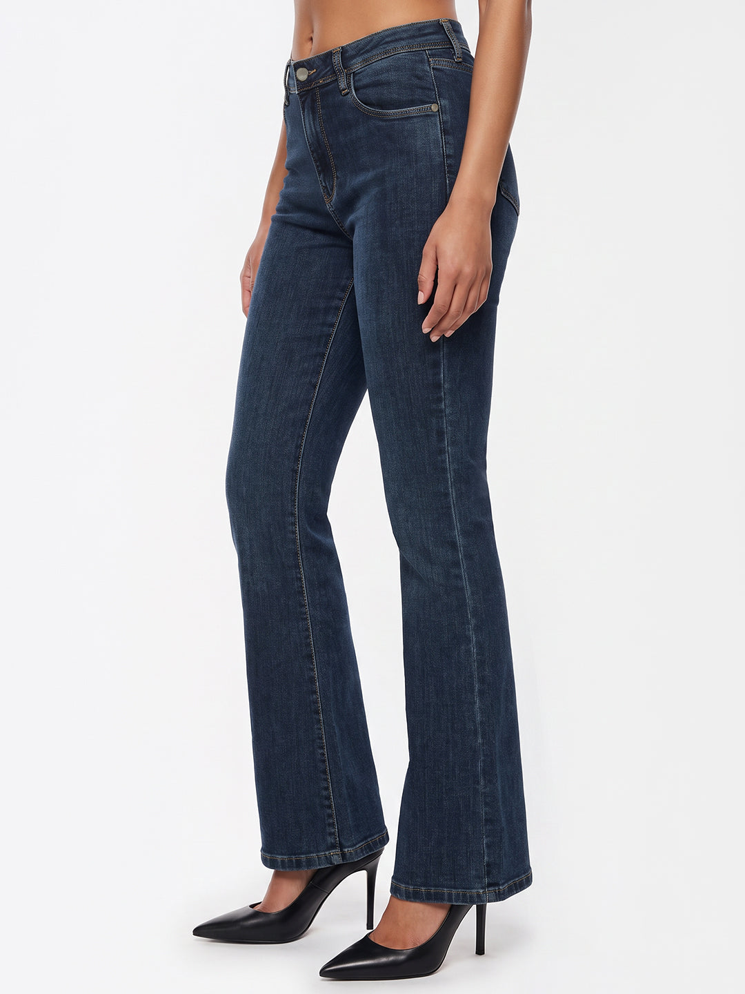 Dark Blue High-Rise Flare Jeans