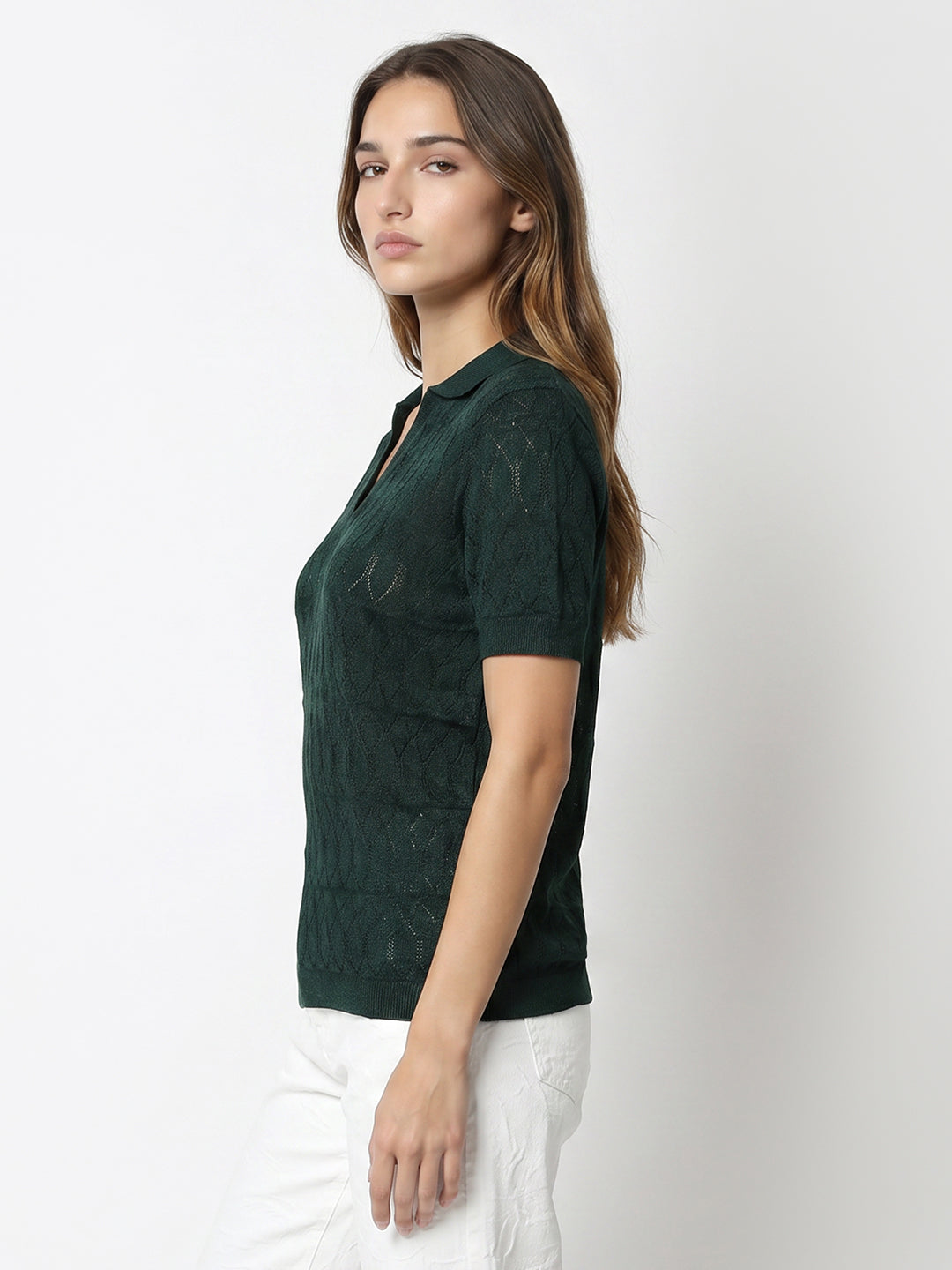 Women Bottle Green Ponitelle Top