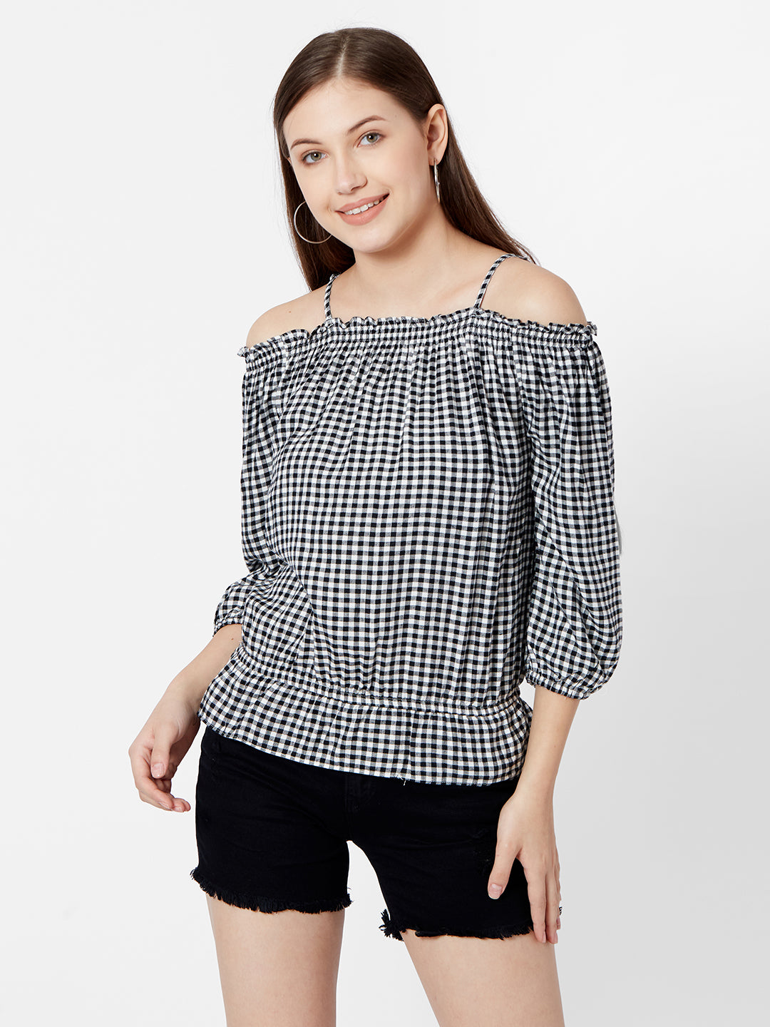 Women Black/White Off Shoulder Top