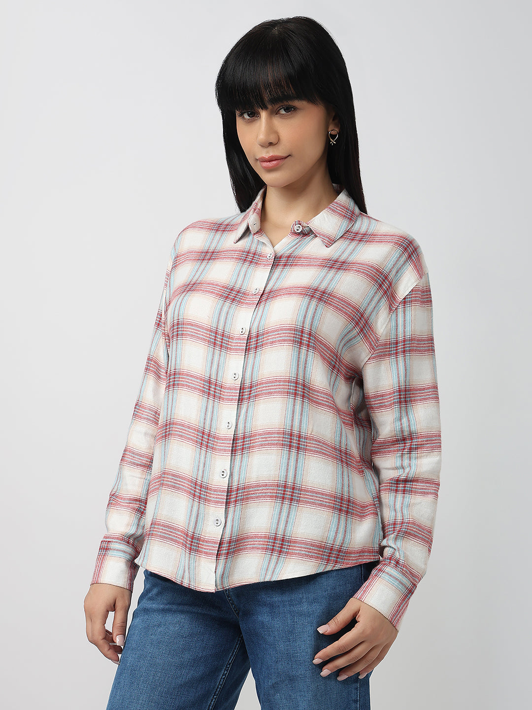 Women Red/Ivory Slim Fit Oversized Shirt