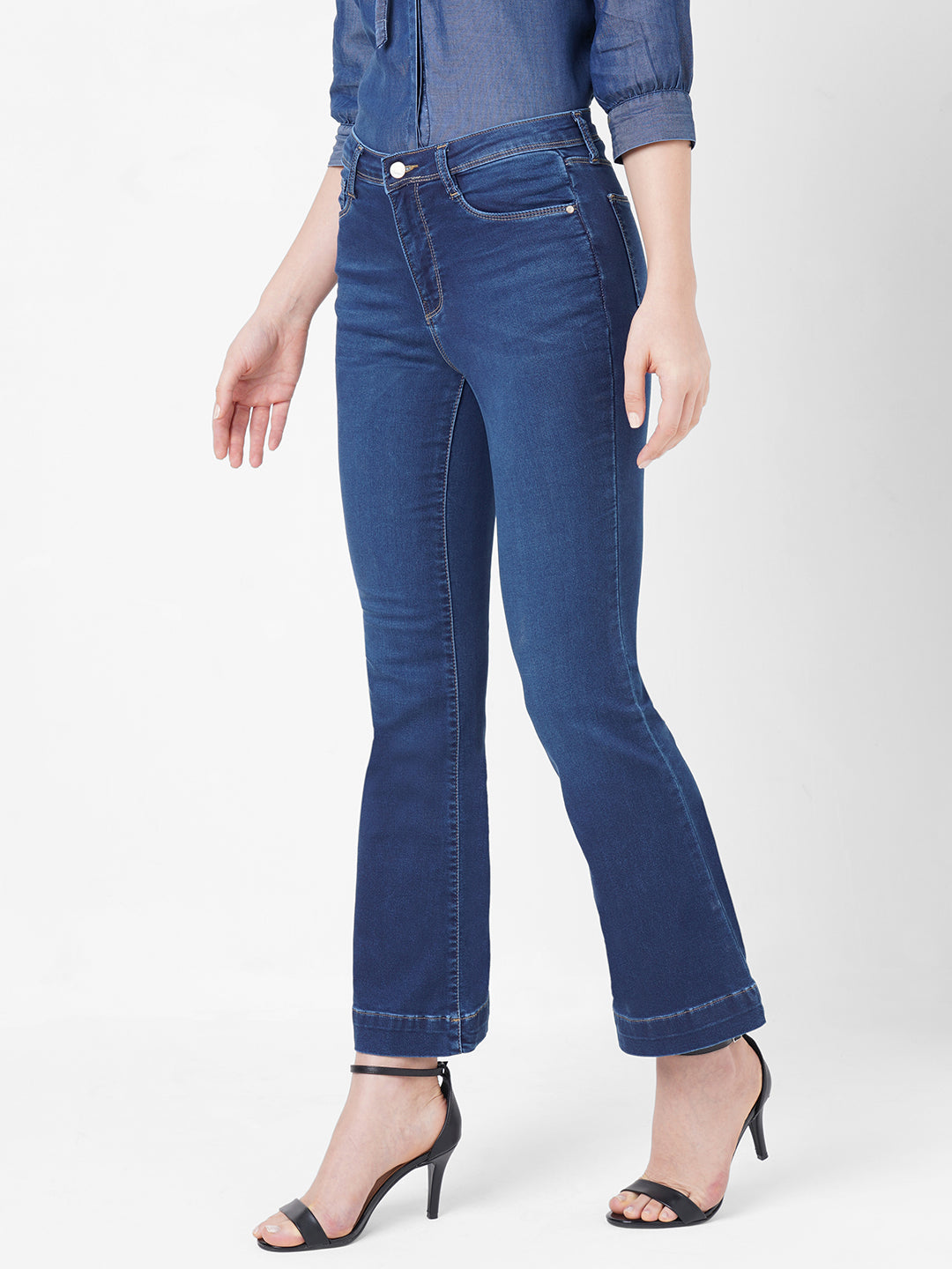 Women Light Blue High-Rise Flare Jeans