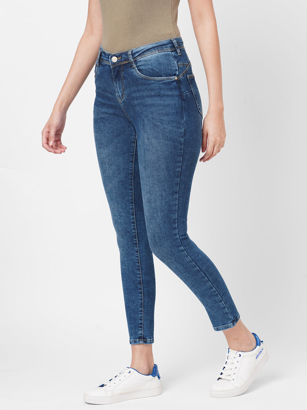 Women Blue Mid-Rise Push Up Super Skinny Jeans